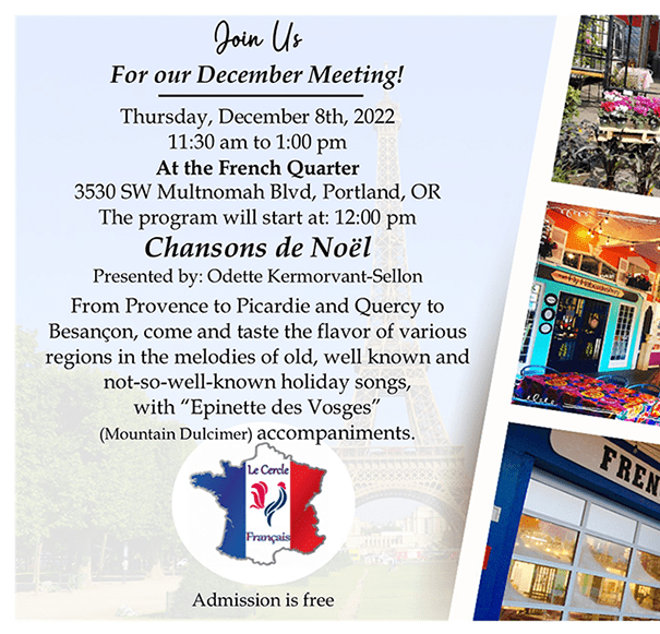 Le Cercle Français Presents Chansons de Noël on Dec. 8